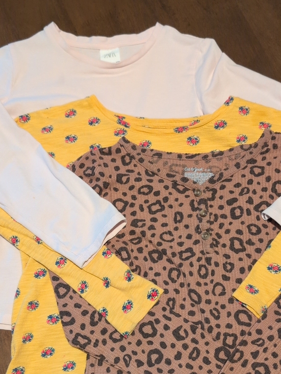 Zara Other - Bundle Of Girls' Long Sleeve 3-Pack - Light Pink, Yellow Floral, Brown Leopard